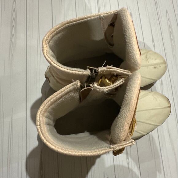 Womens Sperry Top-Sider Saltwater Canvas Rain Boots Oat/Gold Waterproof Rubber - Picture 7 of 8